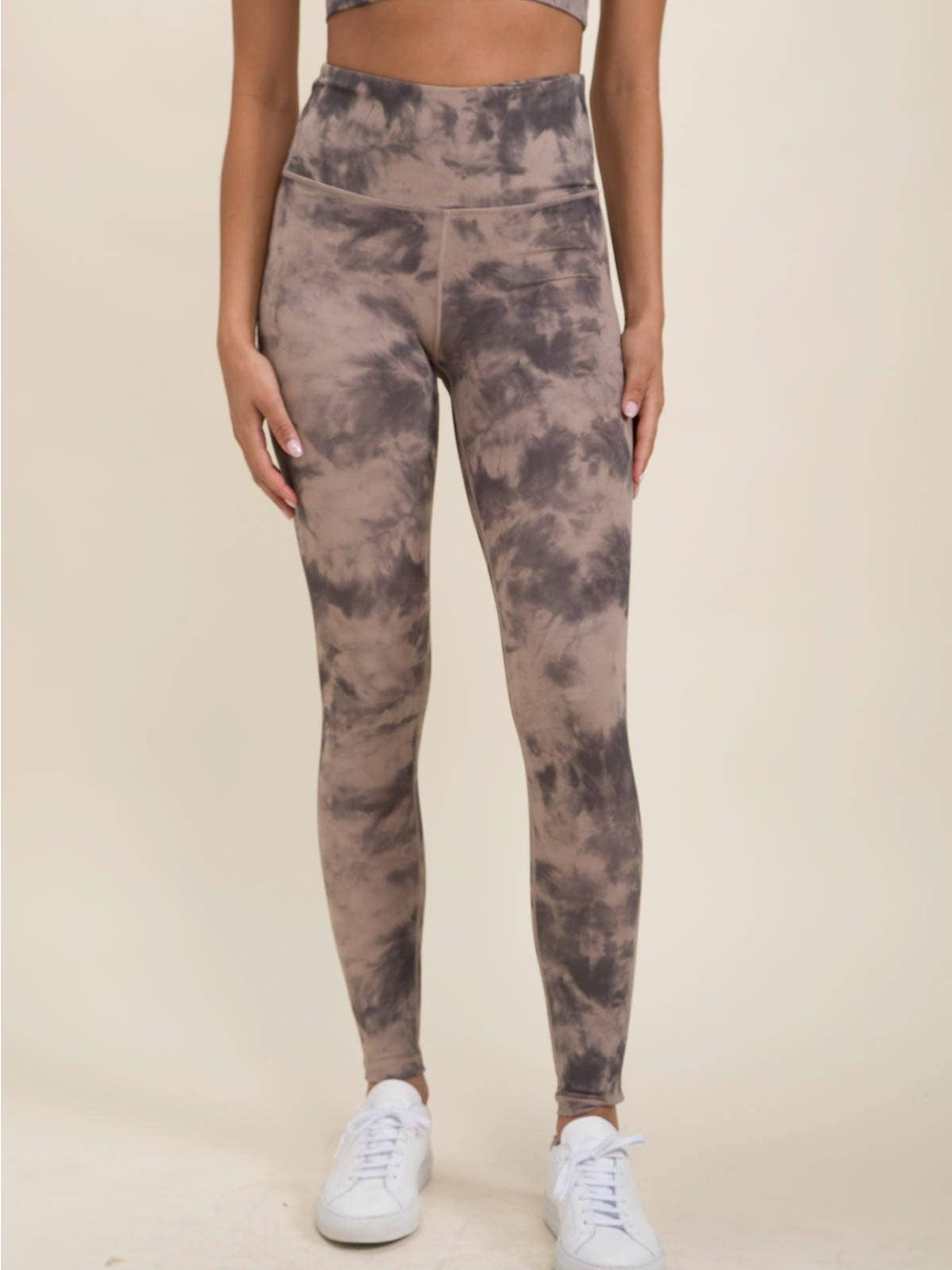 NWT Mono B Taupe Gray Tie-Dye High-Waist activewear Performance Leggings S or M